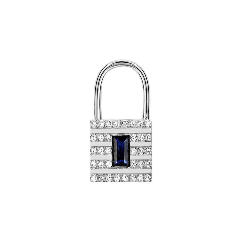 Ef Collection 14K 1.77 Ct. Tw. Diamond & Blue Sapphire Lock Single Earring